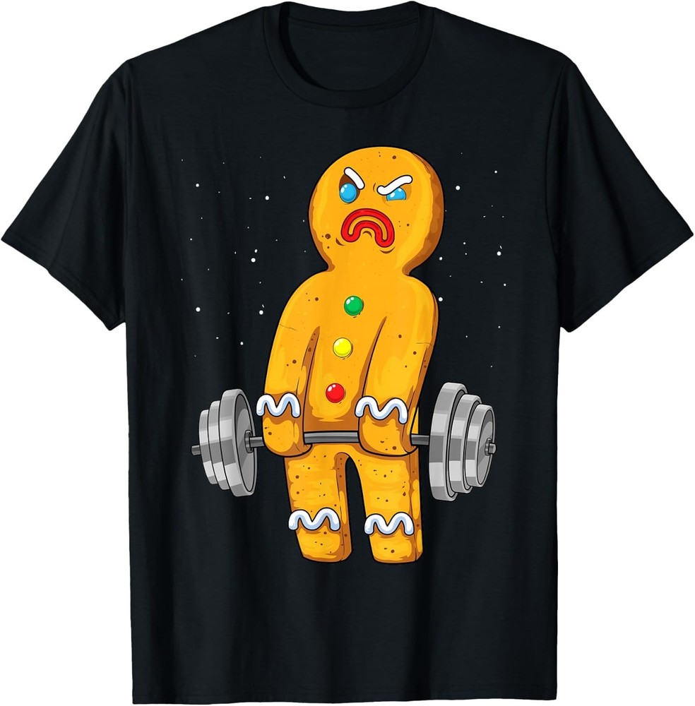 Gingerbread Man Weightlifting Christmas Fitness Gym Deadlift T-Shirt