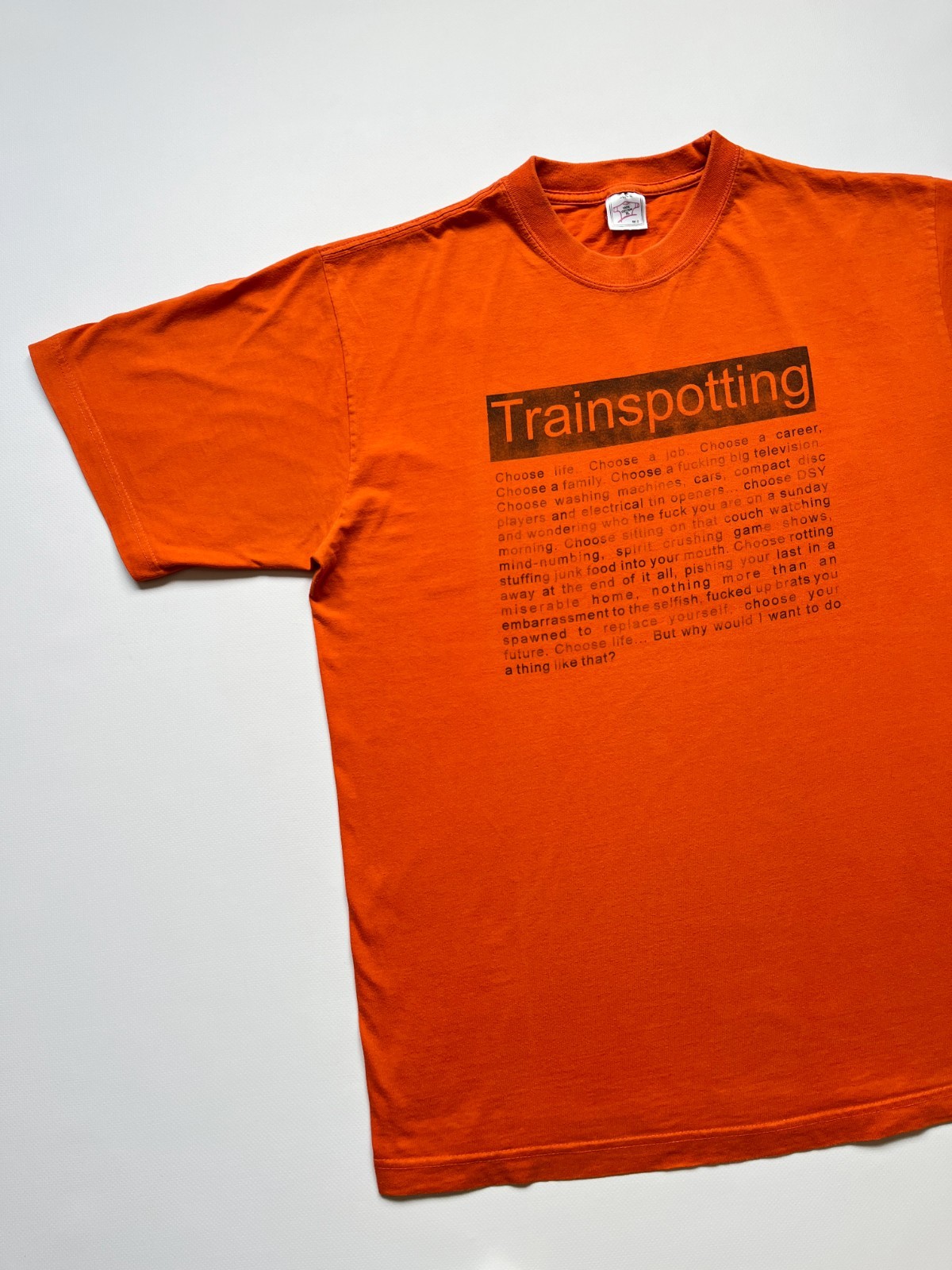 Vintage Trainspotting Choose Life Promo Movie Graphic T-Shirt Orange Size XL gallery