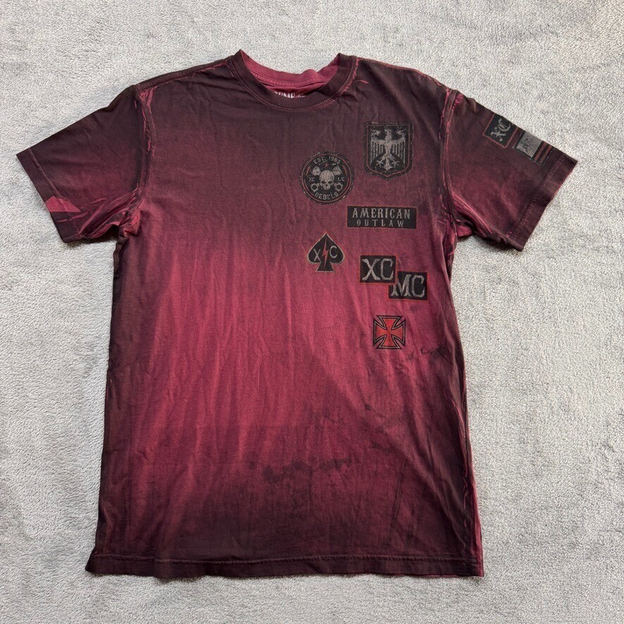 Extreme Couture T-Shirt Affliction Mens Red Burgundy Medium Skull Eagle Flag gallery