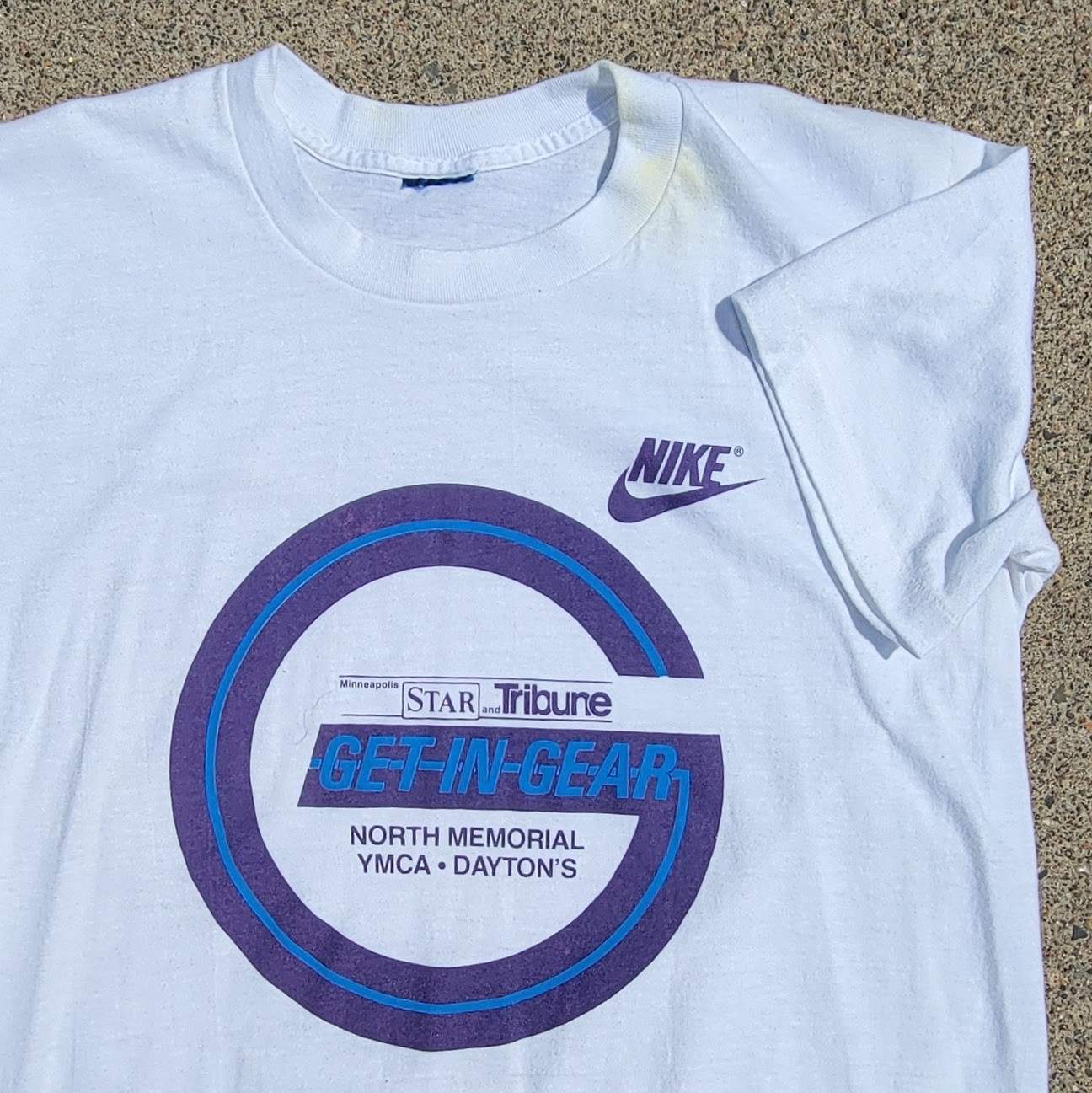 Vtg 80s Nike Swoosh Running Race Get In Gear T-shirt Single Stitch White Med USA gallery