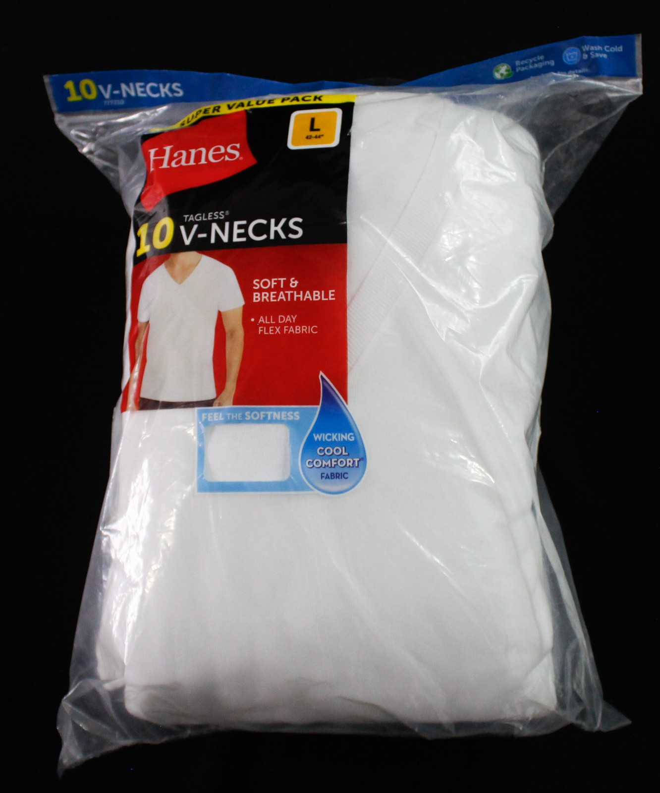 Hanes Men's Soft Breathable 10 Pack V Necks BM7 White Large NWT gallery