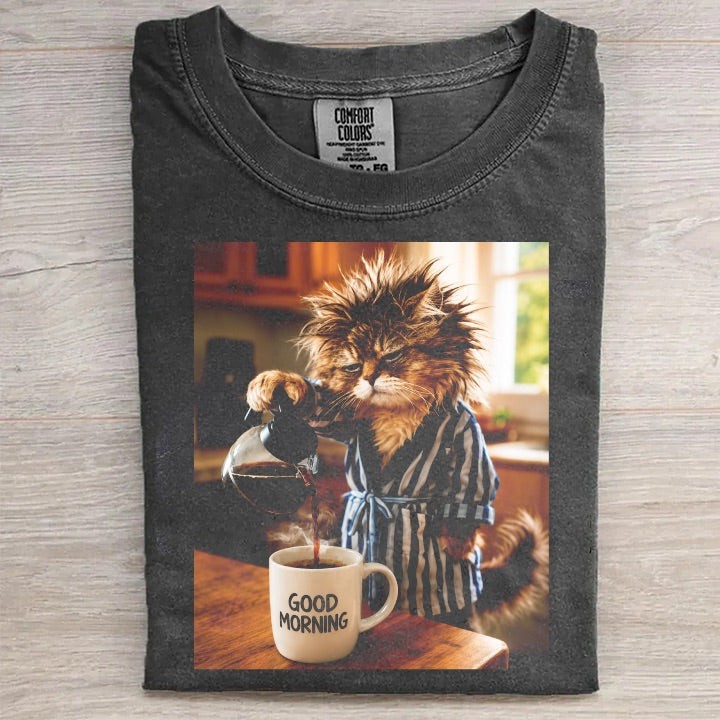 Funny Tee Good morning Acid Washed T-Shirt Heavyweight Cotton Graphic Top
