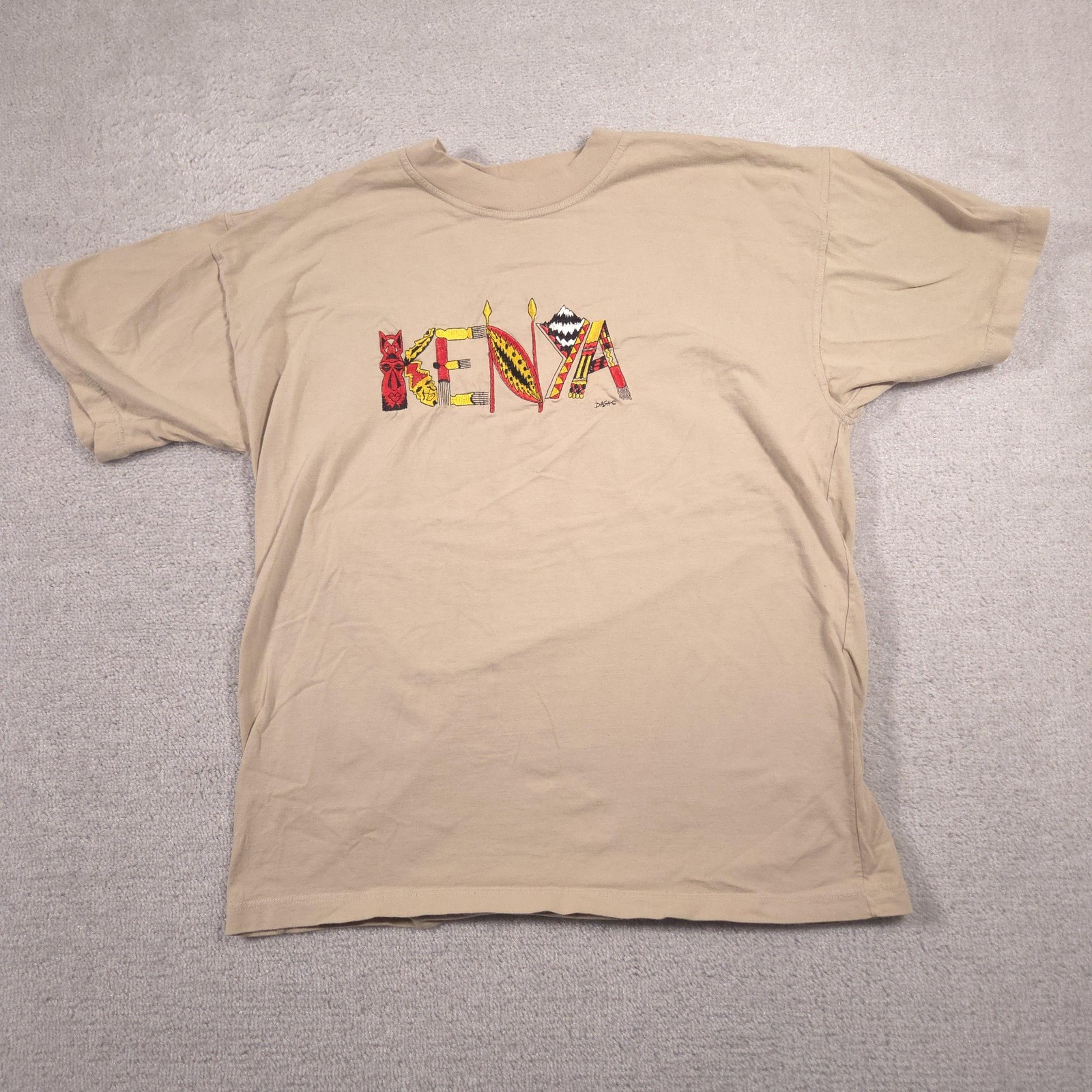 Dash Clothing Shirt Mens Large Beige Kenya Embroidered Graphic Tee Africa Travel gallery