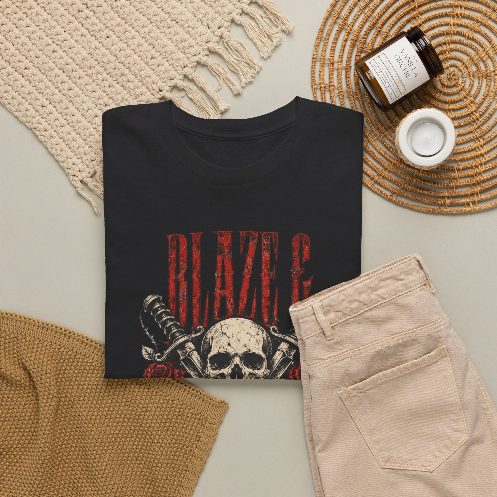 Blaze And Thorns Skull Roses Gothic Rock Graphic T-Shirt gallery