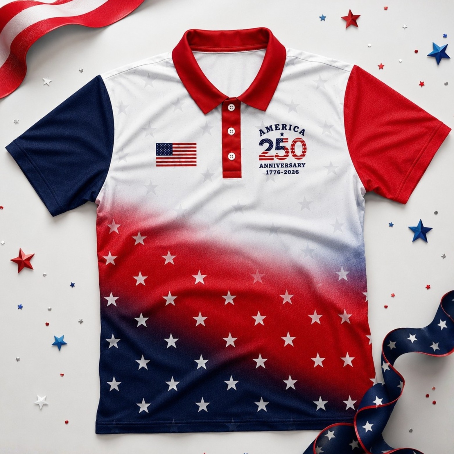 250 Years Of Freedom Patriotic Golf Shirt, Gradient 4th Of July Golf Polo(S-5XL) gallery