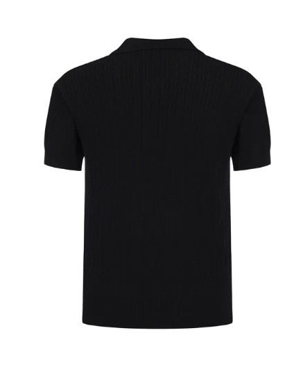 Men's 60s Black Ribbed Knit Polo – Minimalist Retro Shirt gallery