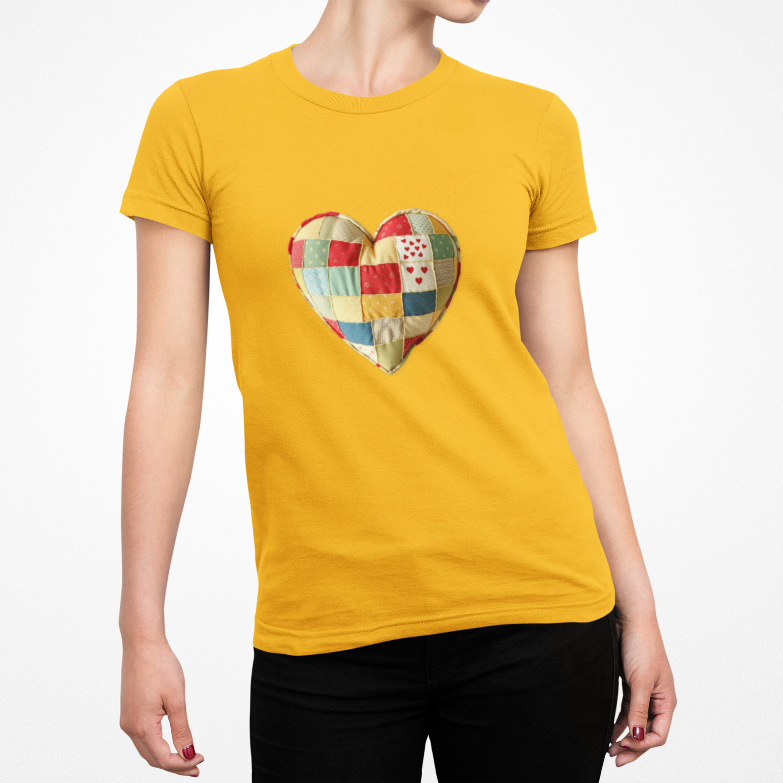 Faux Patchwork Quilted Heart T-Shirt | Patch Heart Tee gallery
