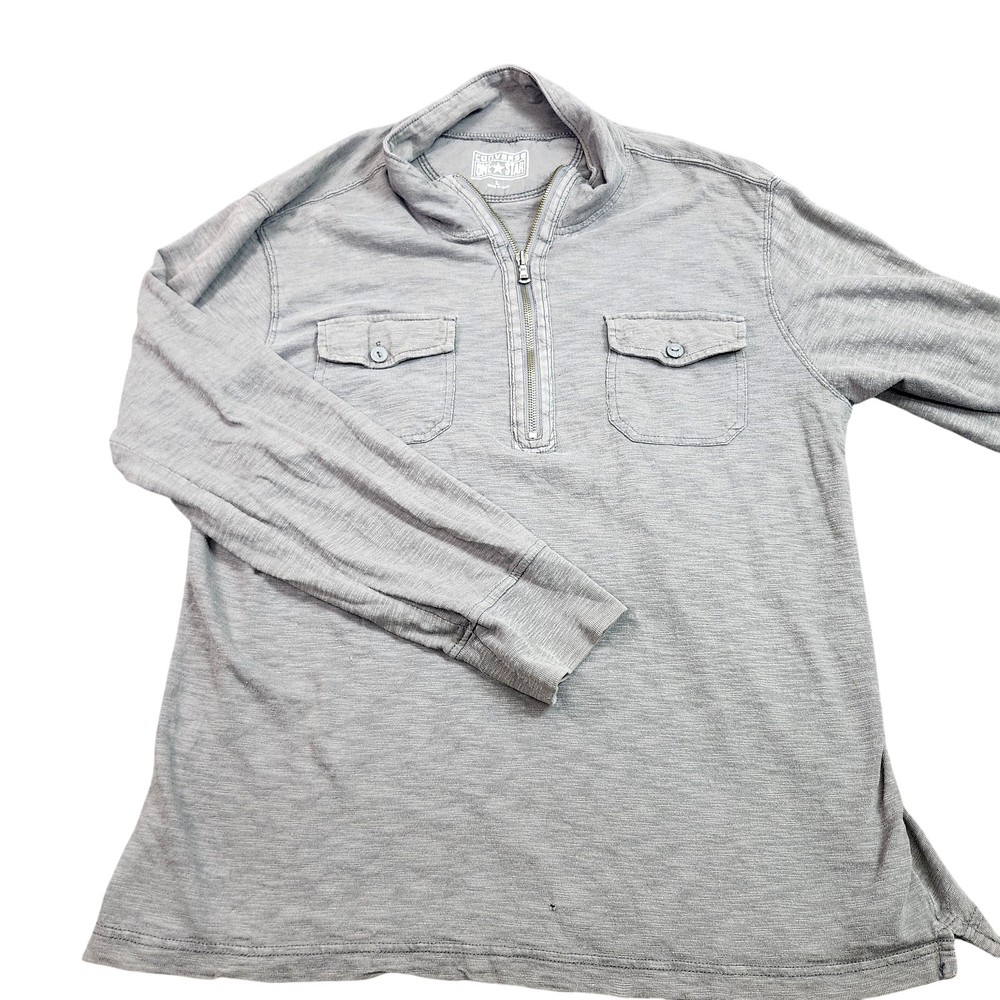 Converse Shirt Mens Large Gray Long Sleeve 1/2 Zip Mock Neck Pockets Tagless
