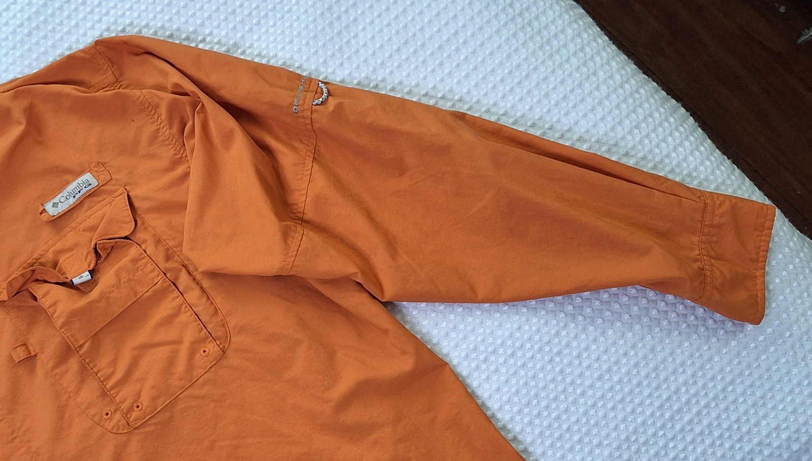 Columbia PFG Copper Orange Button Down Polyester Nylon Fishing Shirt Size XL gallery