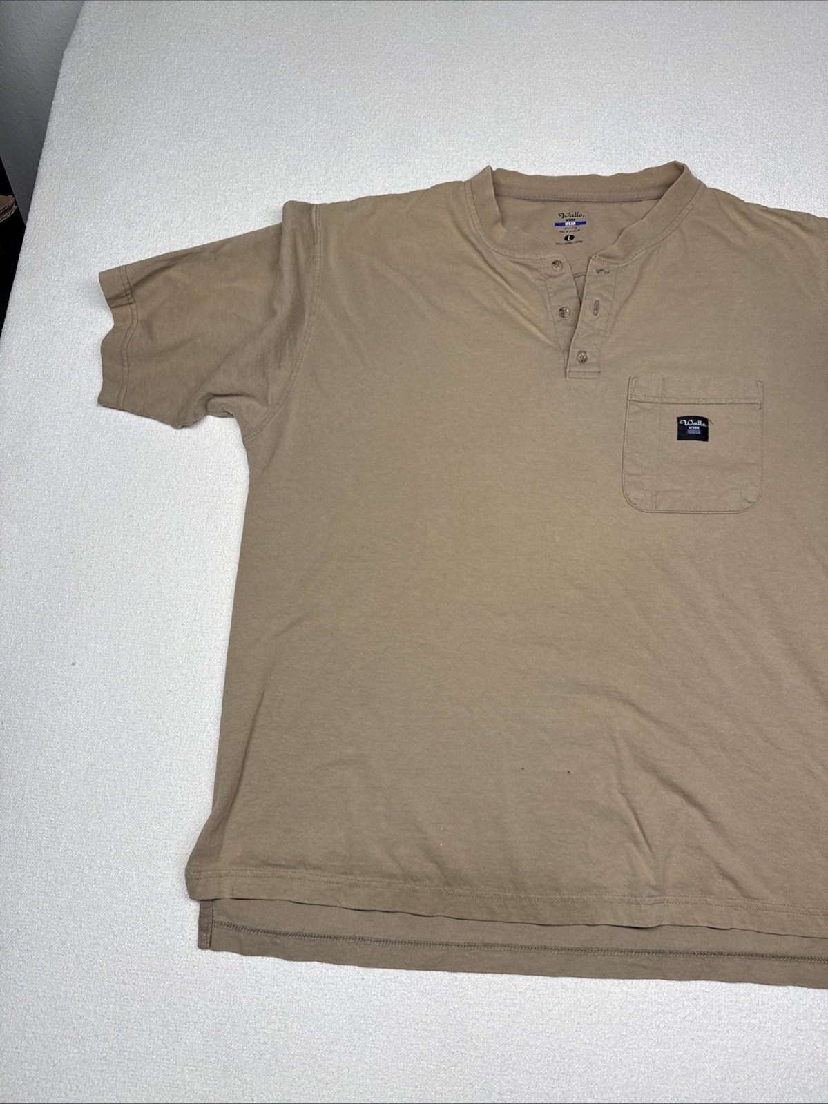 Walls Workwear Large Mens Henley T Shirt Boxy Beige Pocket Heavyweight gallery