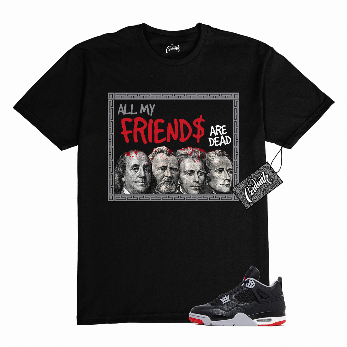 4 Bred Reimagined Cement Grey Varsity Red Summit Shirt Match FRIENDS Jordan gallery