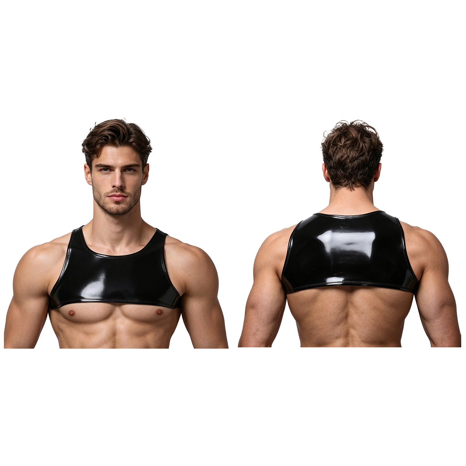Mens Clubwear Stand Collar Nightclub Wet-look Crop Top Front Zipper Vest Chest gallery