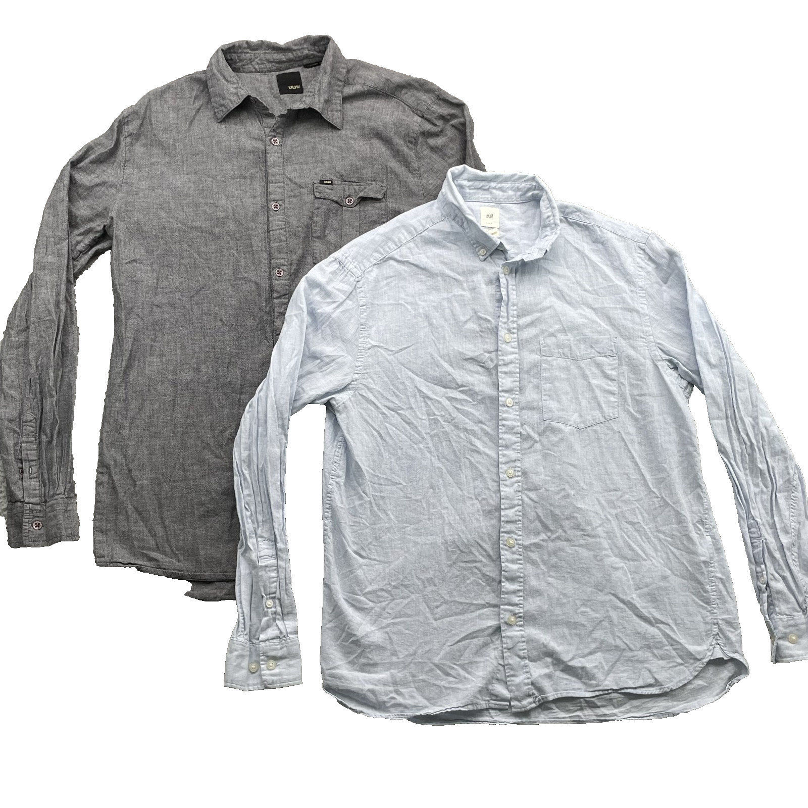 H&M KR3W Button Up Shirts Lot 2 Men’s Large Casual Office Travel Preppy Academia