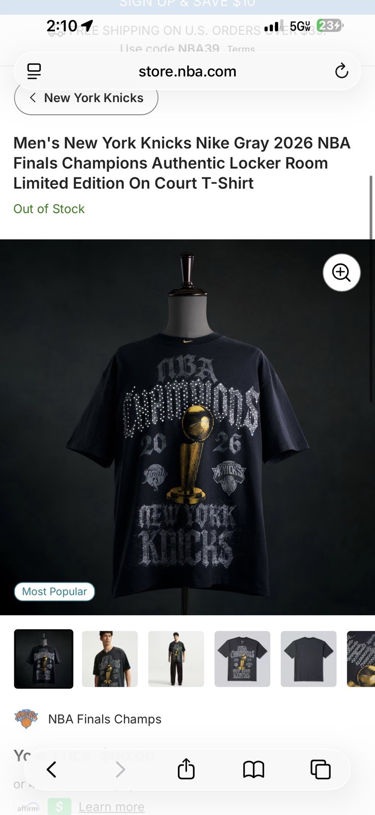 Nike Adult 2026 NBA Champions New York Knicks On-Court Crystal Locker T-Shirt XL gallery