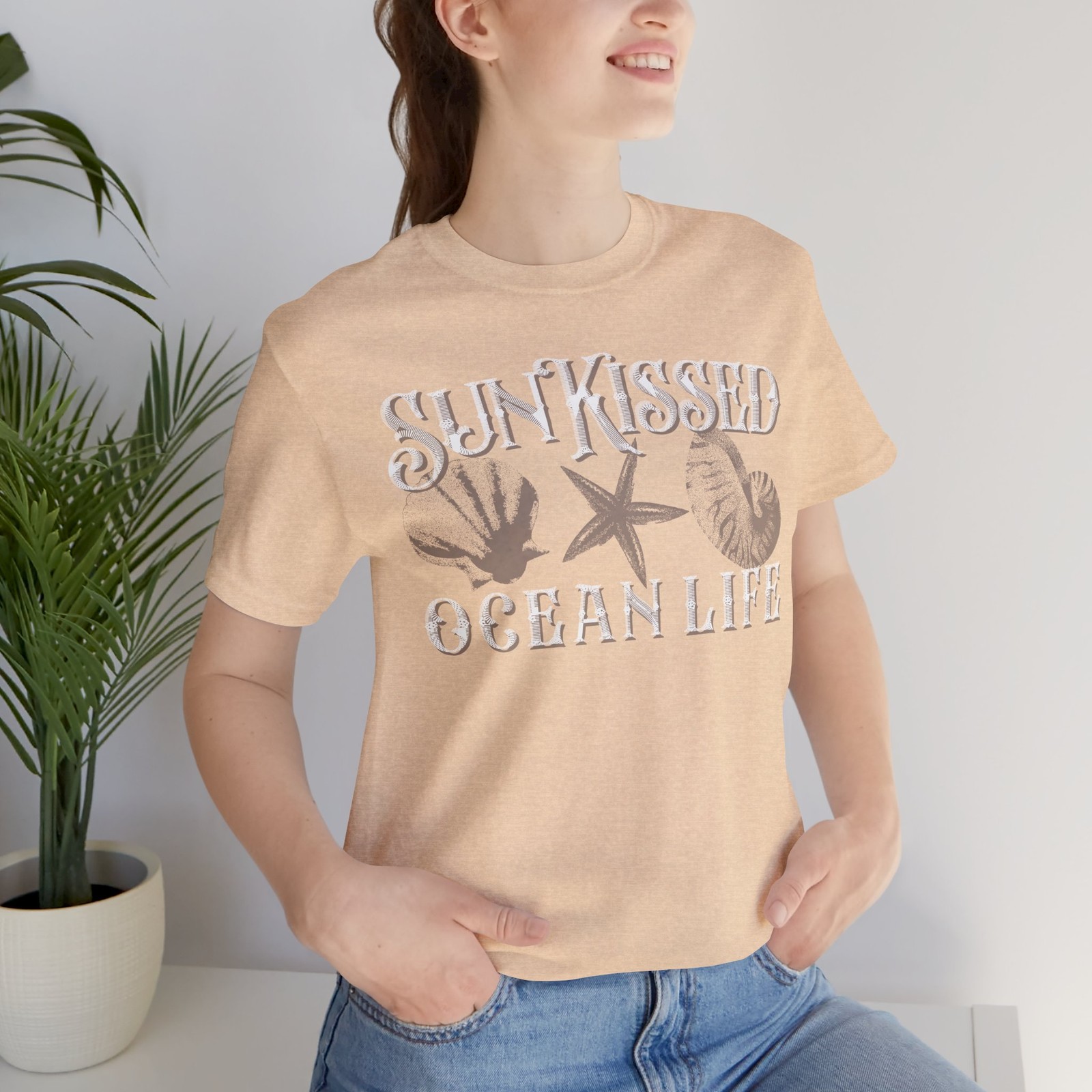 Bella Canva 3001 Sun Kissed Ocean Life Tropic Vibes T-Shirt, Two-Tone Color
