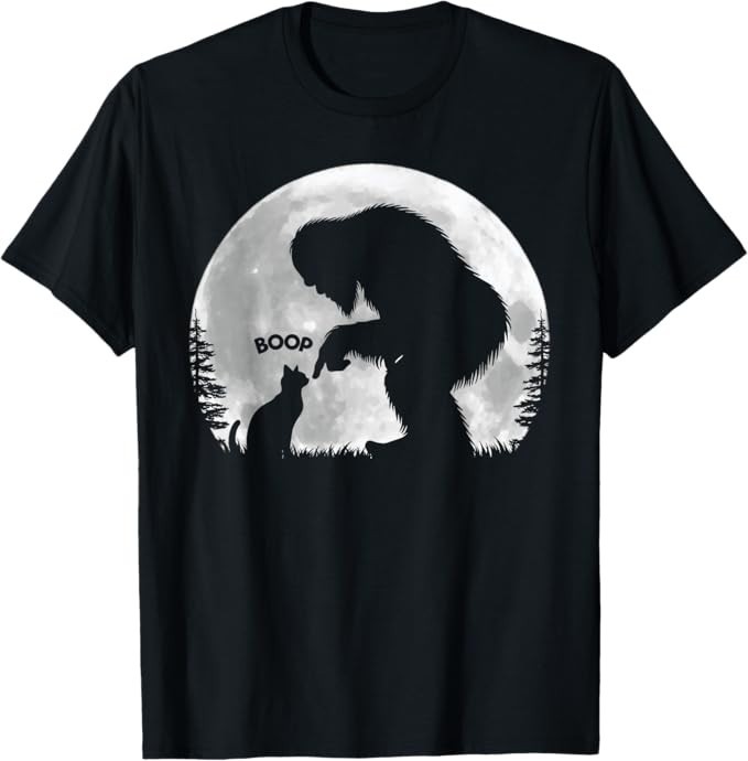 Fun Hand Boop Nose Bigfoot Sasquatch Cat Full Moon T-Shirt