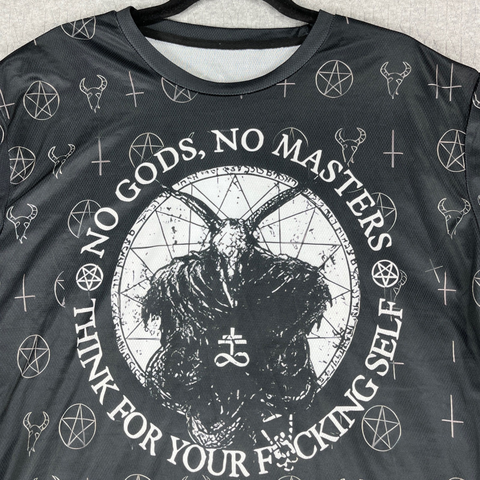 Satanic death rock Goth core punk Baphomet T Shirt Men Black No Gods No Masters gallery