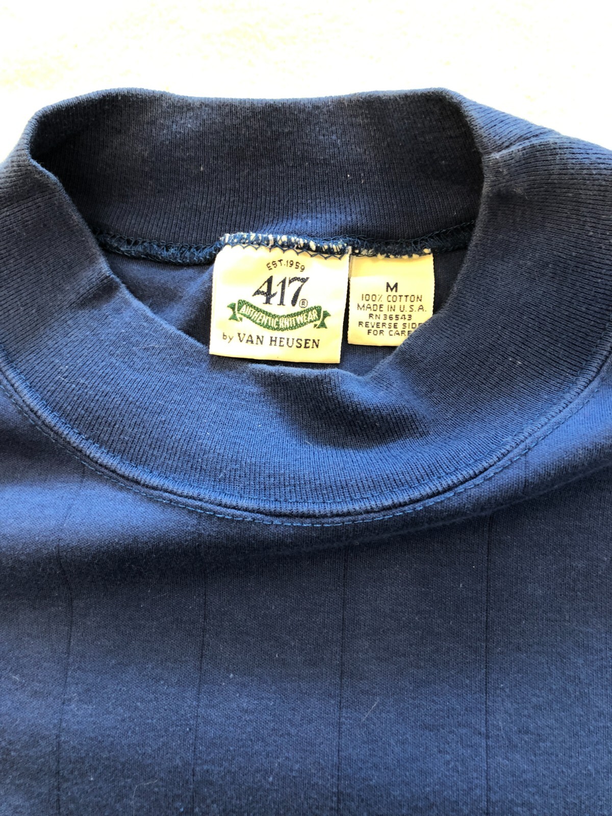 417 Van Heusen Shirt Men's Medium 100% Cotton Royal Blue Long Sleeve Knit Mock gallery