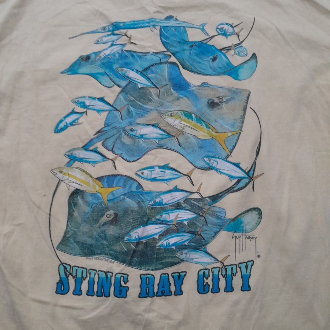 Guy Harvey T Shirt Mens Large Yellow Pocket Sting Ray City Outdoors Ocean Beach gallery