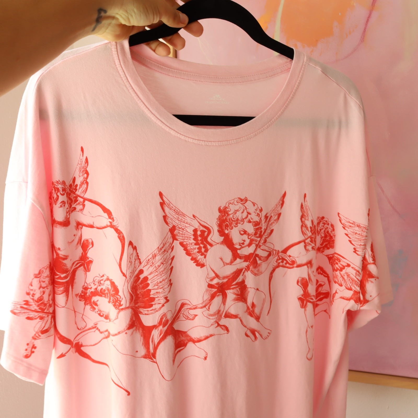 Baby Angels 100% Cotton Woman's T Shirt Pink/Red Oversized Be My Valentine gallery