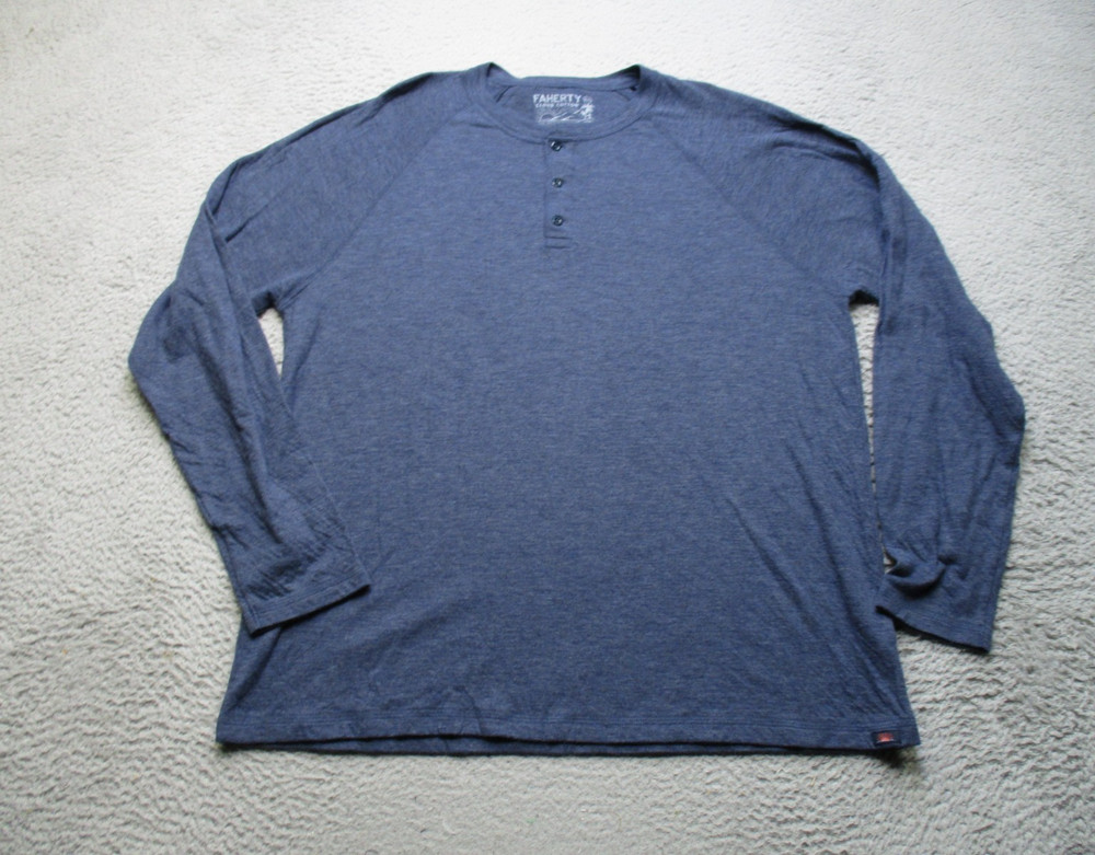Faherty Henley Shirt Mens 2XL Blue Cloud Cotton Long Sleeve Pima Modal