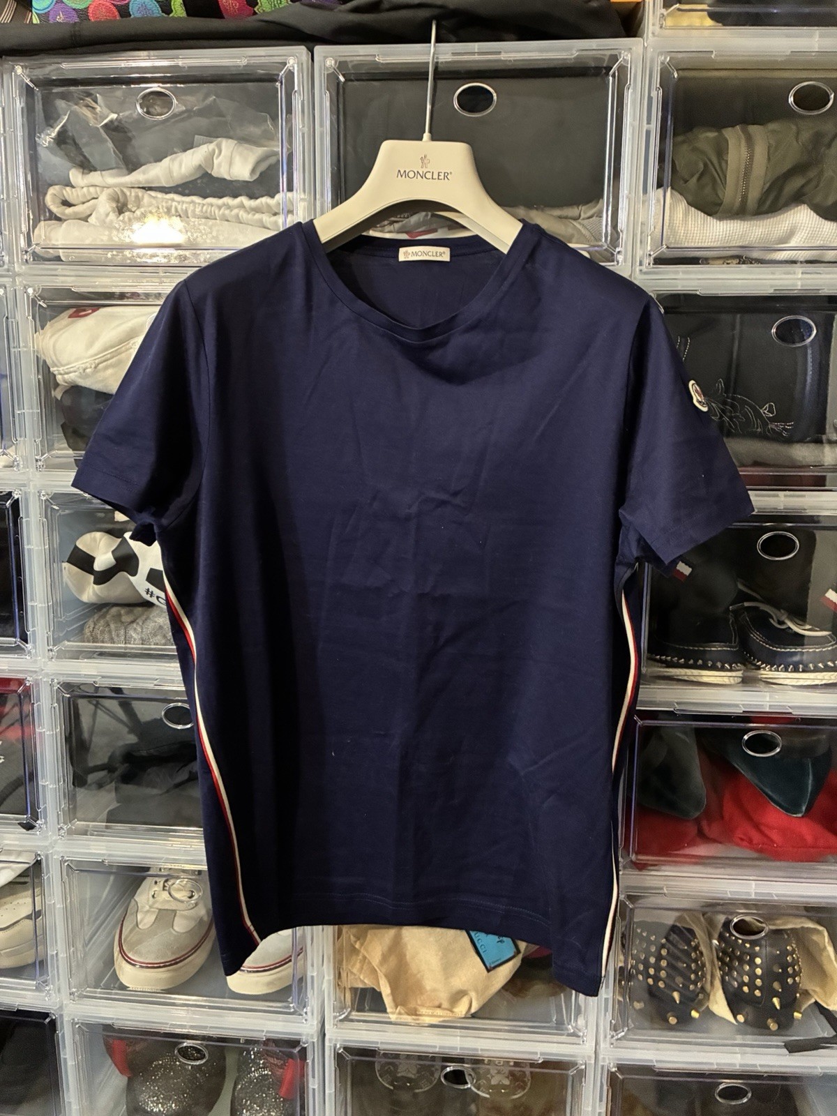 Moncler Shirt Mens Slim Fit Logo Patch Crewneck Short Sleeve $395