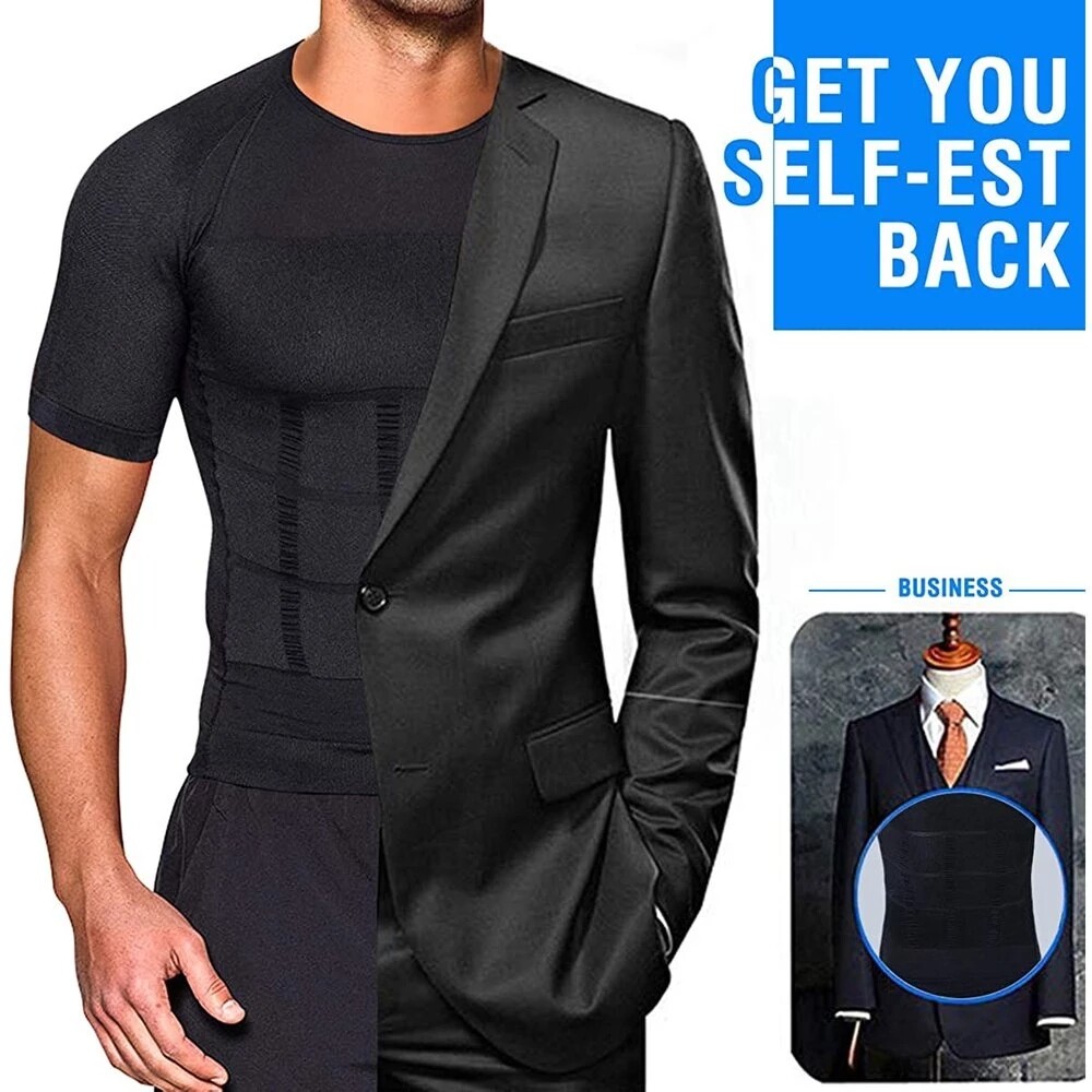 Men Compression Slim Body Shaper Gynecomastia T-shirt Posture Corrector Vests US gallery