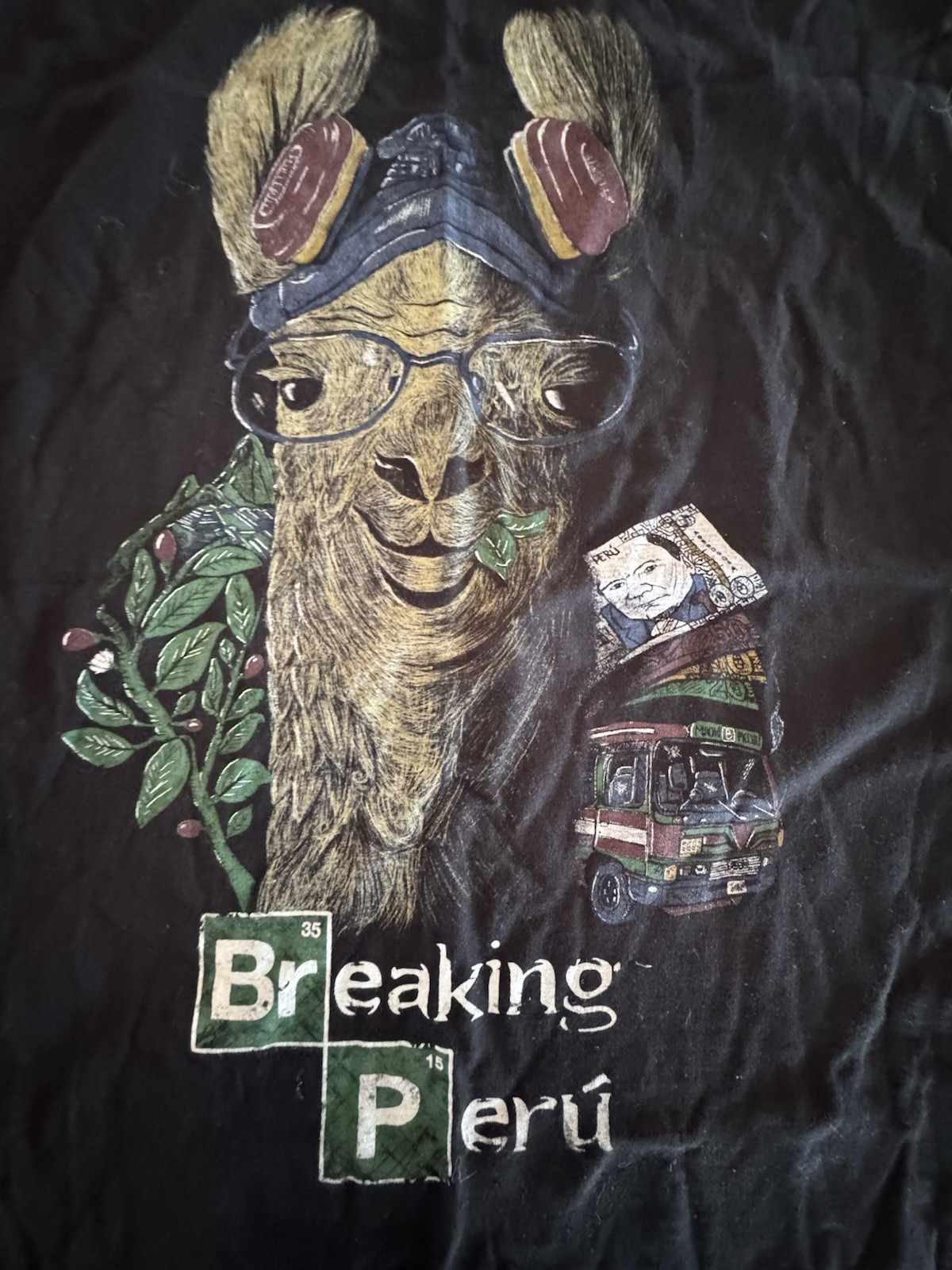 Breaking Peru Shirt Mens Black Llama Alpaca Funny Parody Republica 1821 TV XL gallery