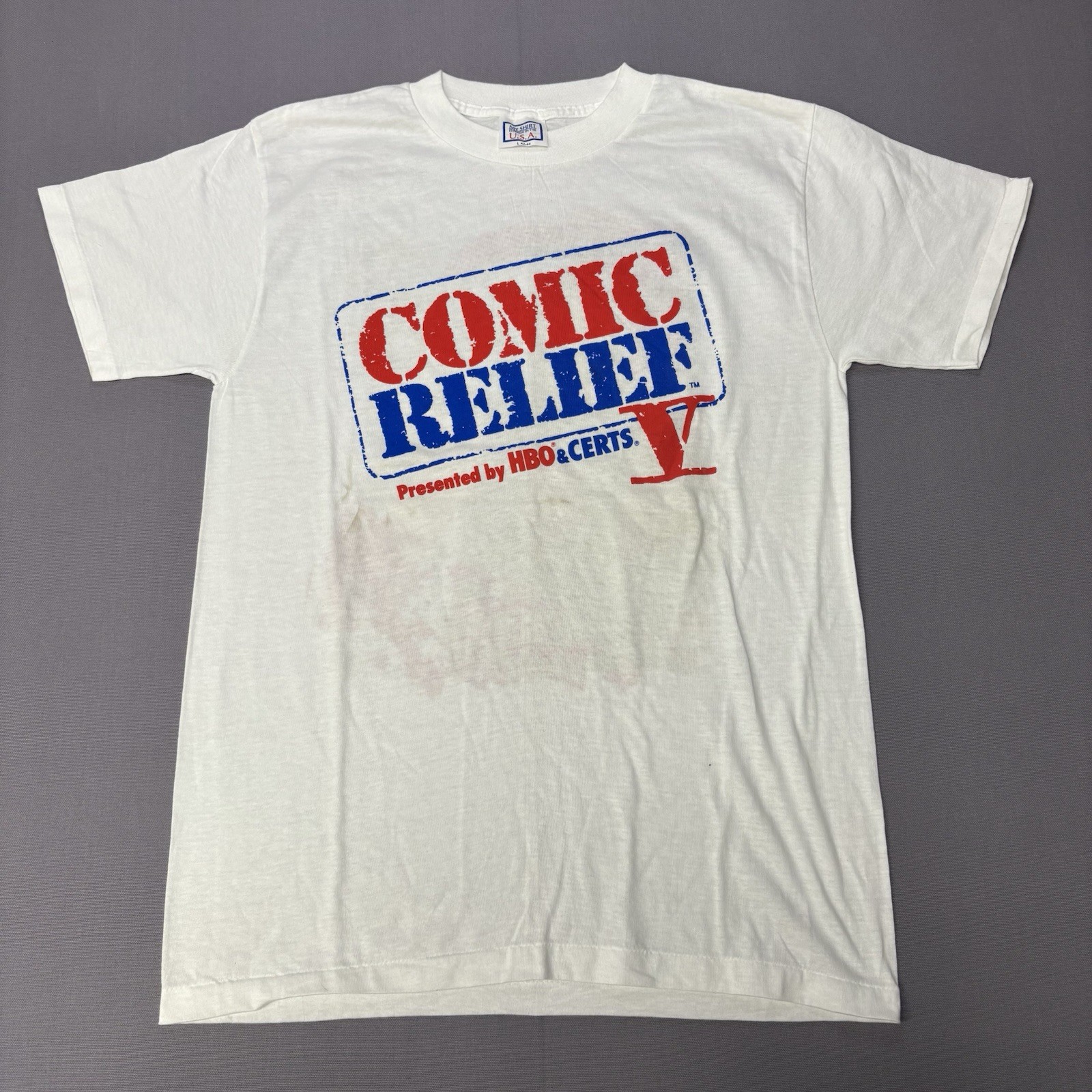 RARE Vintage 80s 90s Comic Relief 5 V T Shirt Mens L Whoopi Robin Williams 417
