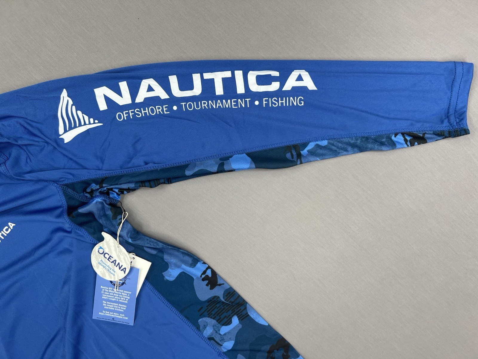 Nautica Shirt Men L Blue Camo OTF Offshore Tournament Fishing UPF50+ Performance gallery