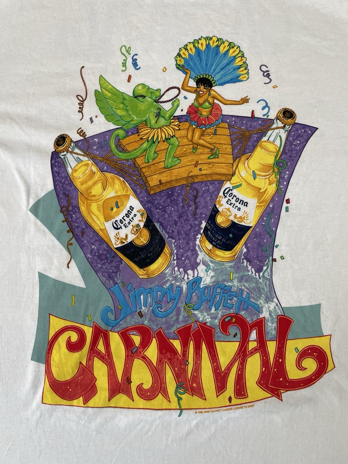 Rare Vintage 90s Jimmy Buffett Carnival Tour 1998 T-Shirt XL Giant White Corona gallery