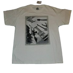 NWT Size MEDIUM Mens Ink Inc Electric Guitar Skyscraper B&W T-Shirt *SMALL STAIN