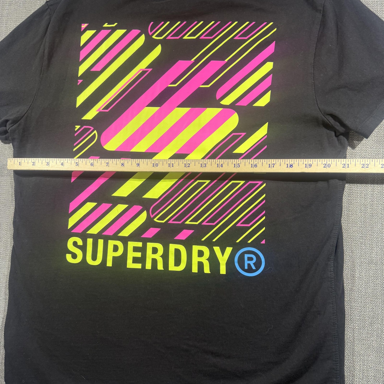 Superdry Shirt Mens Large Black Neon Stripe Logo Graphic Tee Back Print gallery