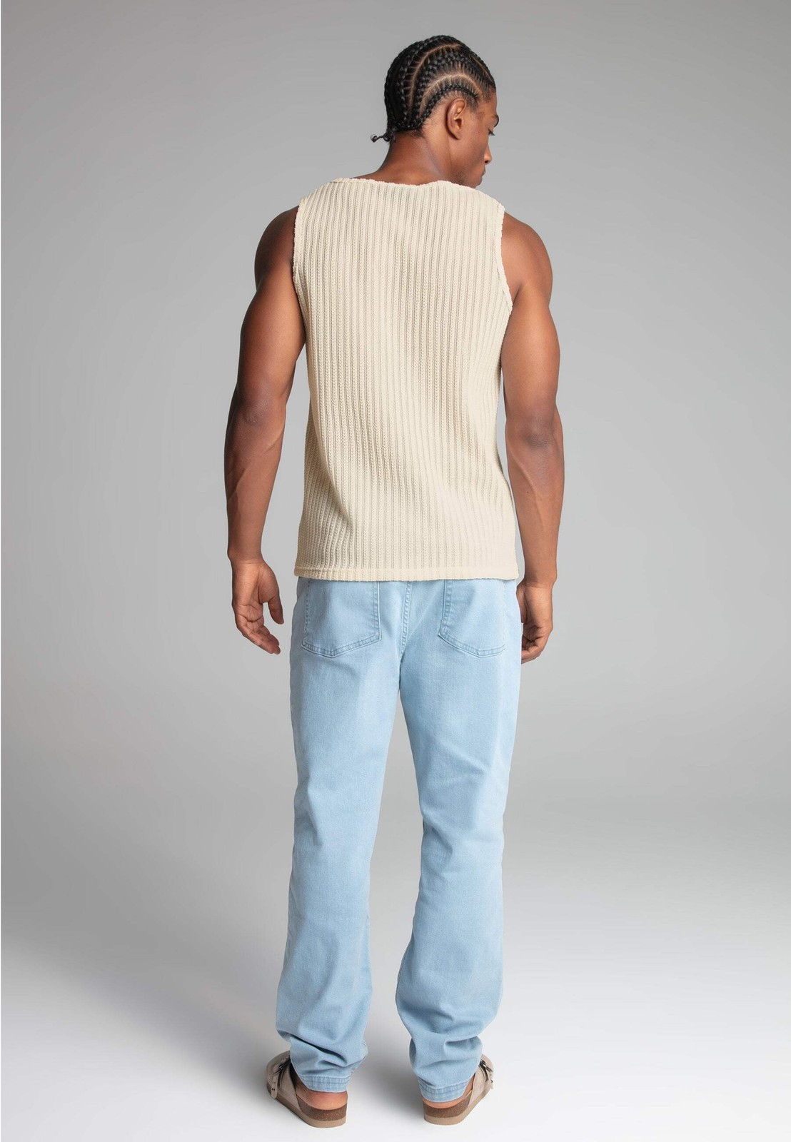 SikSilk Men's Knitted Fabric Textured Vest Ecru gallery