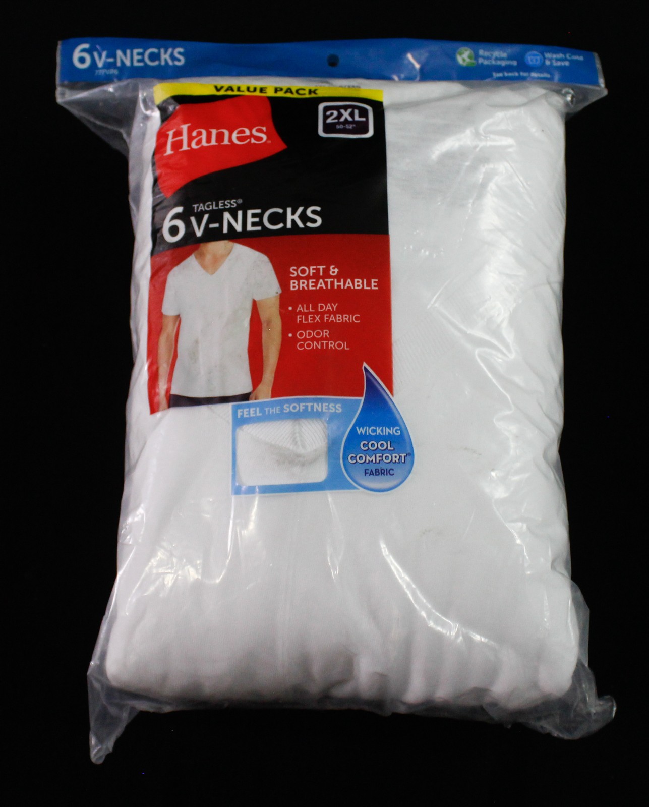 Hanes Men's Soft Breathable 6 Pack V Necks BM7 White Size: 2XL NWT gallery