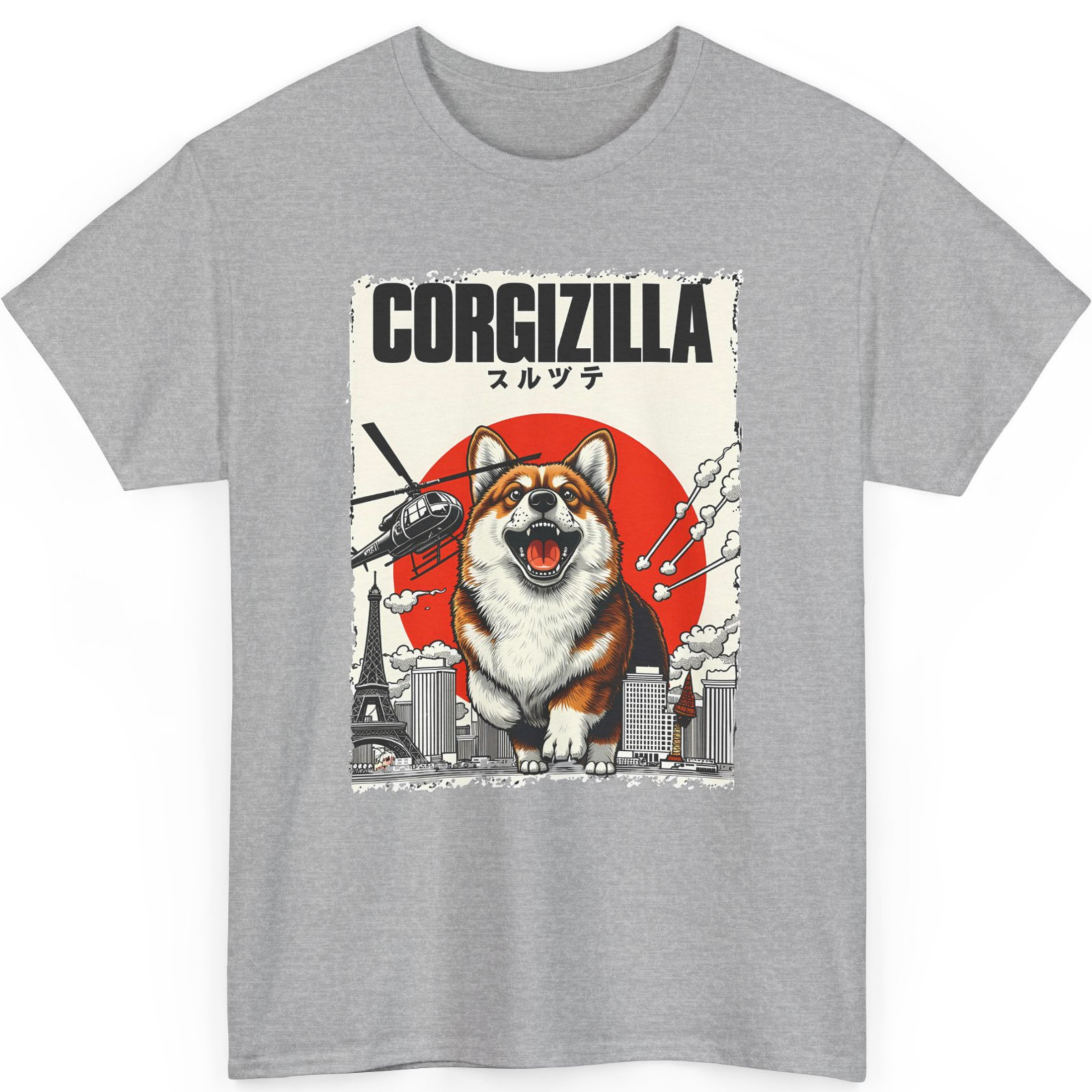 CorgiZilla Parody Japanese Art Corgi Dog Mom Dad Unisex Adult T-Shirt gallery