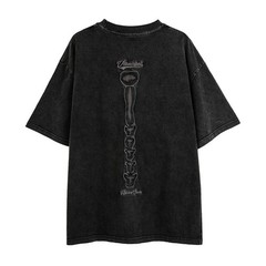 Oversized Skeleton Rib Cage T Shirt Gothic Washed Grunge Streetwear Tee
