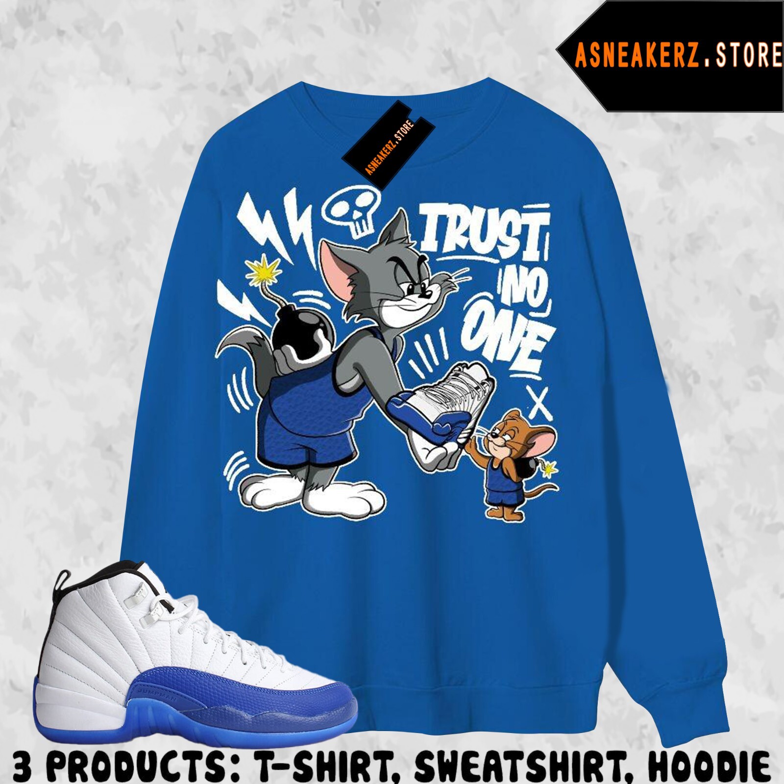 Shirt To Match AJ 12 Blueberry Sneaker Matching Trust No One Cat Mouse 2 Tee gallery