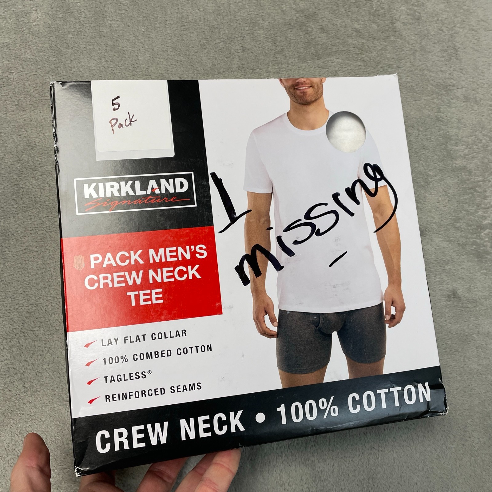 Kirkland Signature 5-Pack Men's M Crew Neck T-Shirts Combed Cotton White d1618 gallery