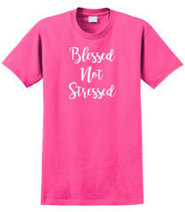 Blessed Not Stressed T-Shirt Short Sleeve Graphic Glitter Tee Unisex Apparel