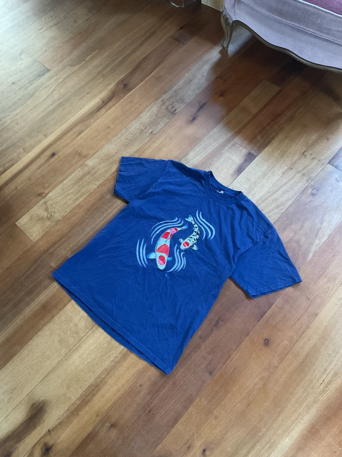 Vintage KOI Fish Blue Single Stitch Tshirt Water Rare See Measurements ** gallery