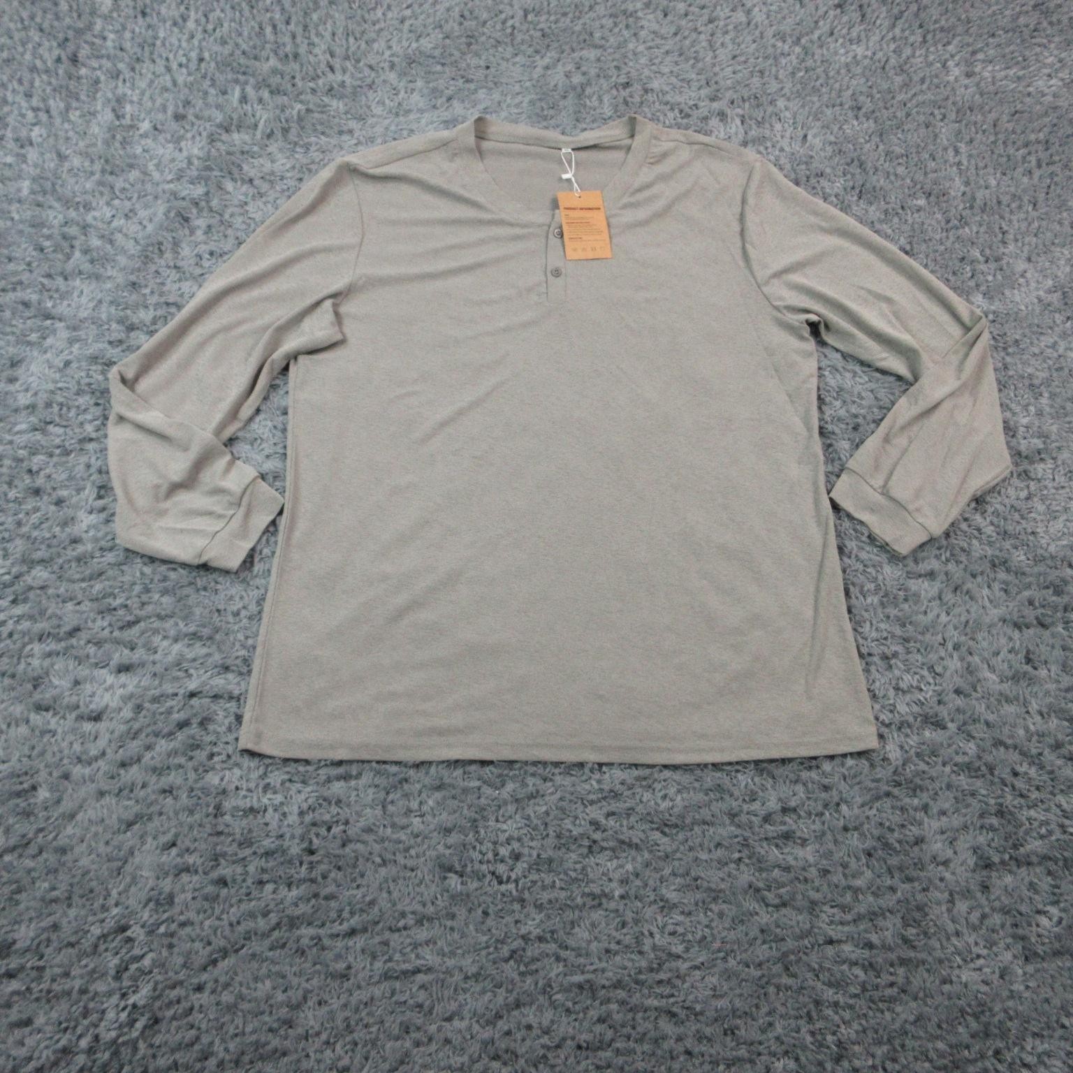 Manly Shirt Mens XL Gray Henley Long Sleeve Button Cotton Linen Relaxed Fit NWT gallery