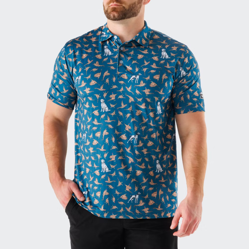 Waggle Men Bird Dog Polo T-Shirt – Teal Green XL