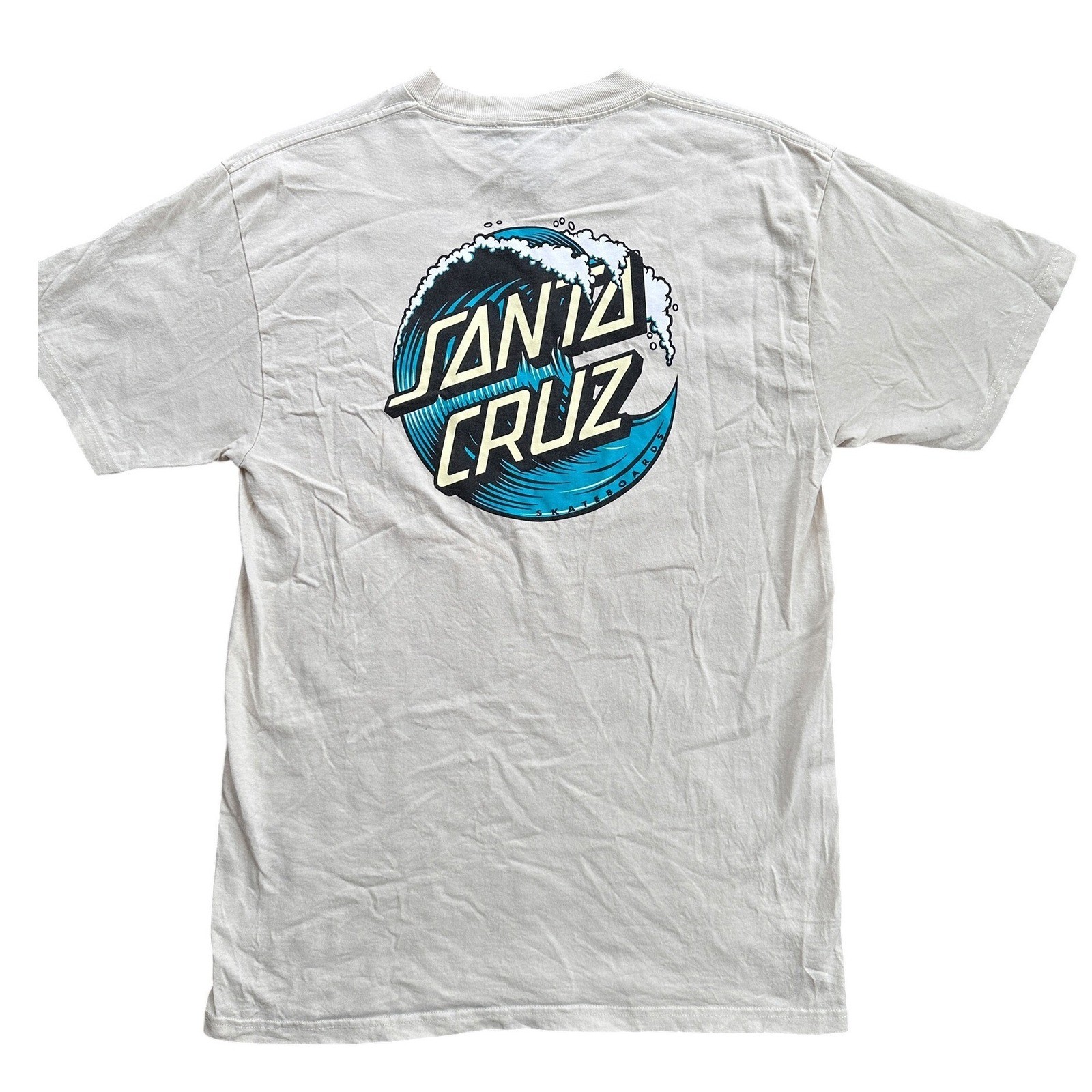Santa Cruz Wave Logo Graphic T-Shirt Mens Medium Off-White Excellent Skate Tee gallery