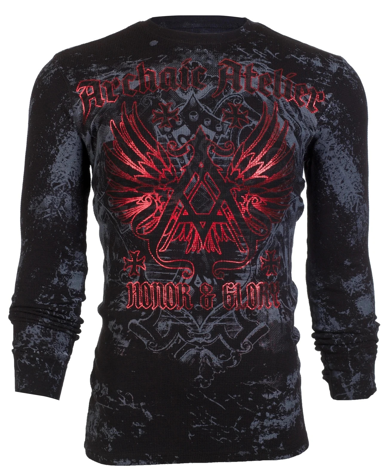 ARCHAIC by AFFLICTION Men's Long Sleeve THERMAL Shirt ACHILLES Biker Black $58 gallery