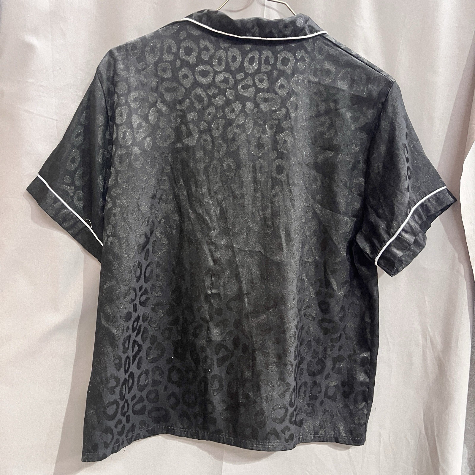 Leopard Jacquard Contrast Piping Satin PJ Shirt Size M TG2111 Retro Casual Y2K gallery