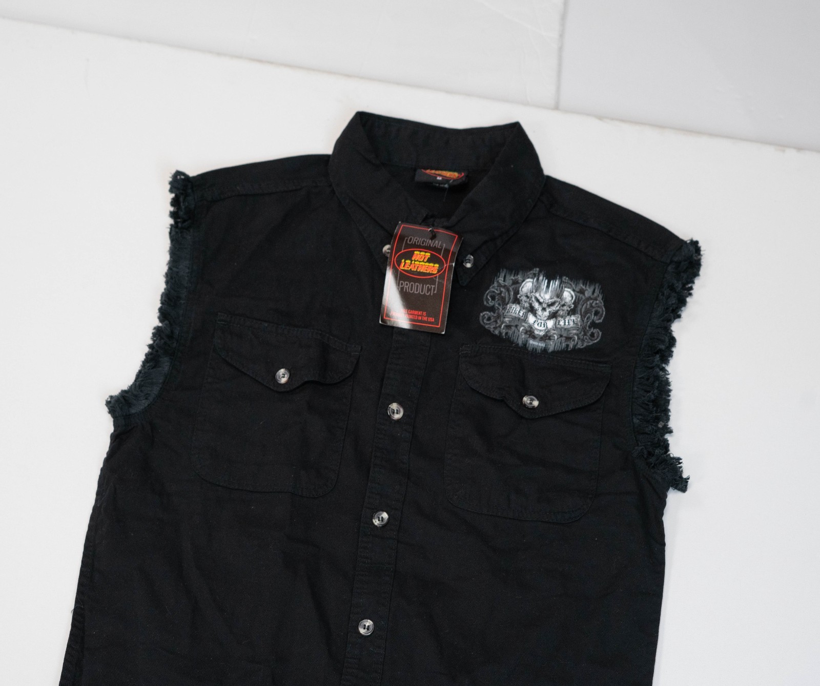 Vintage Y2K Biker Vest Skulls Men Size M NEW NWT Harley Chopper Thrashed WCC gallery