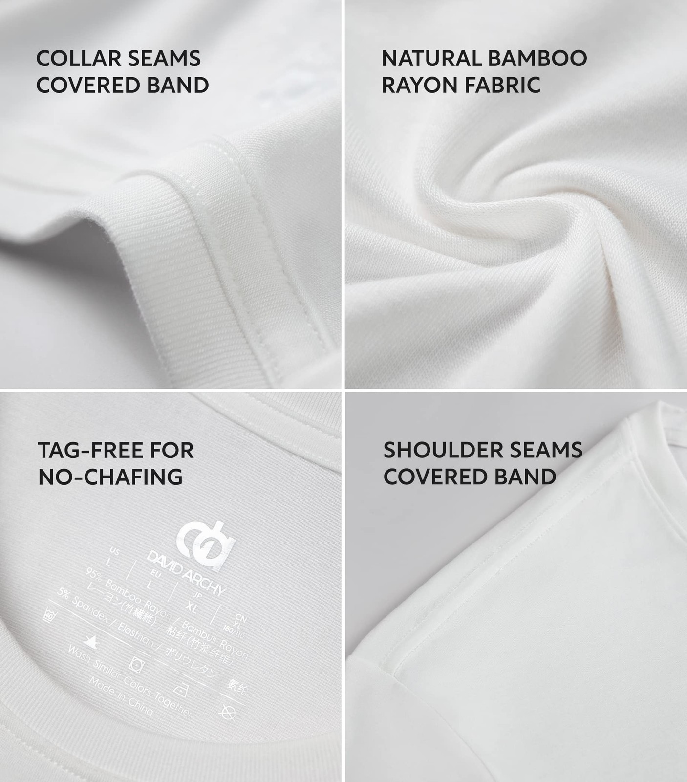 DAVID ARCHY Men's Undershirt Bamboo Rayon MoistureWicking White TShirts Stret... gallery