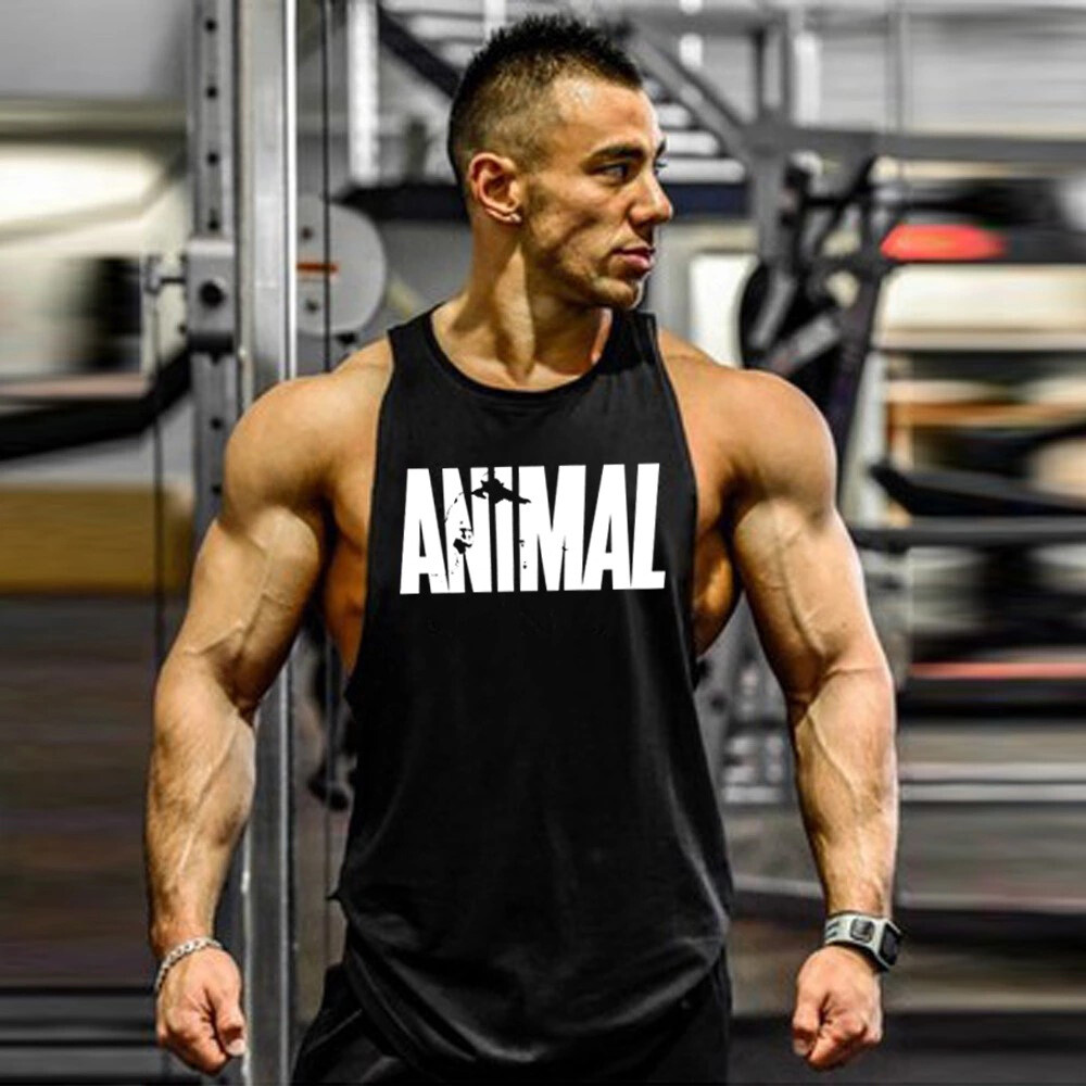 Men's Gym Workout Printed "ANIMAL" Tank Top VEST Fitness Bodybuilding Stringer gallery