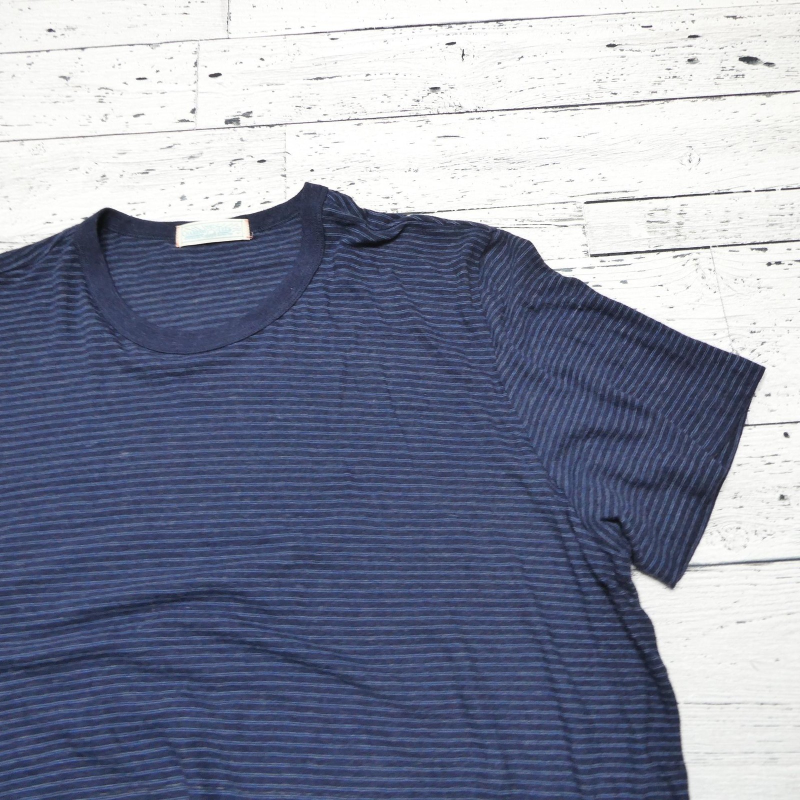 Faherty Shirt Mens 2XL Blue Striped Chambray Tee Cotton Modal Short Sleeve gallery